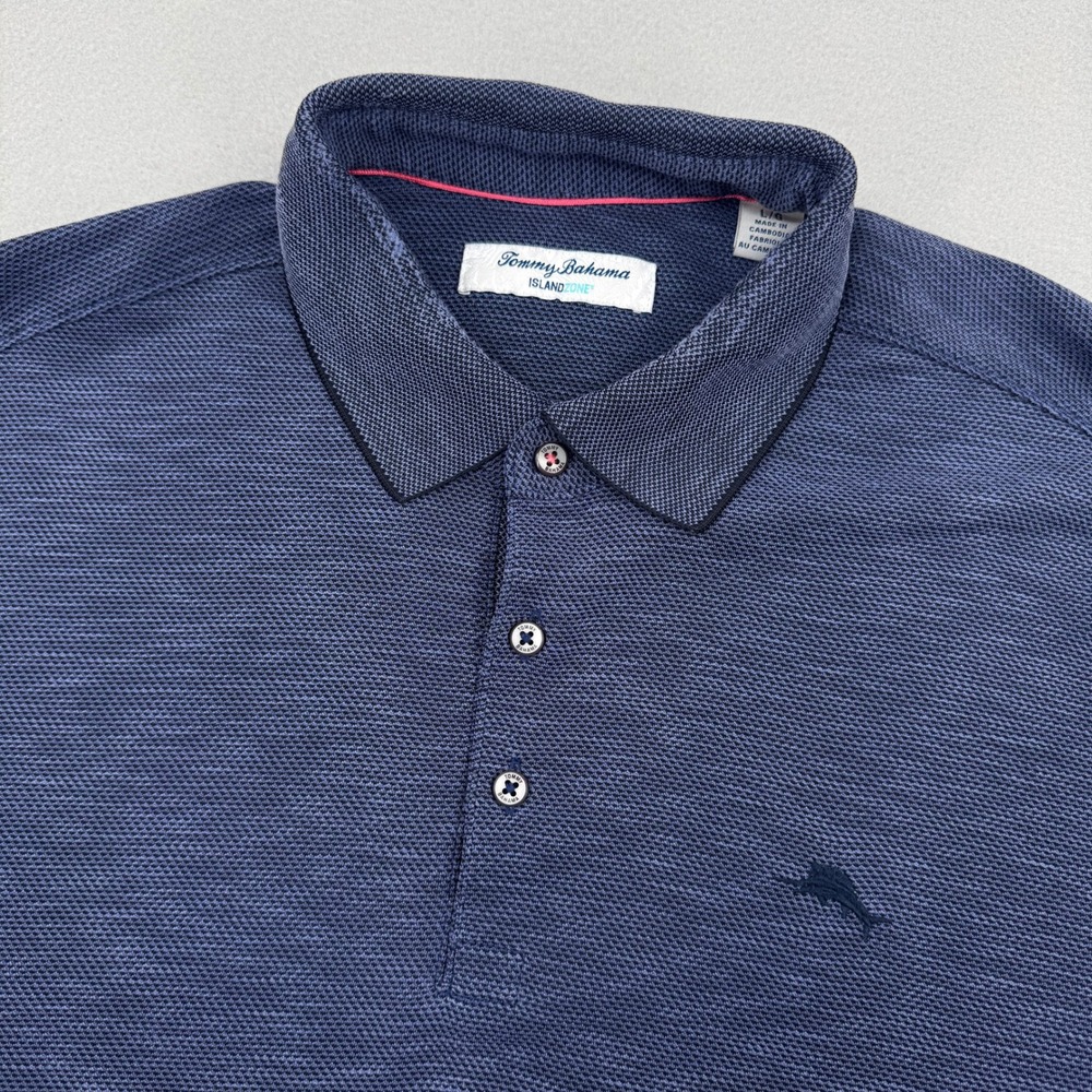 Tommy Bahama IslandZone Short Sleeve Textured Polo Mens L Navy‎ Blue Coastal